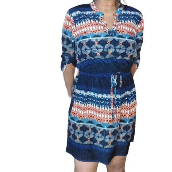 Bebop Orange White Blue Mini Dress Size Large - Picture 3 of 16